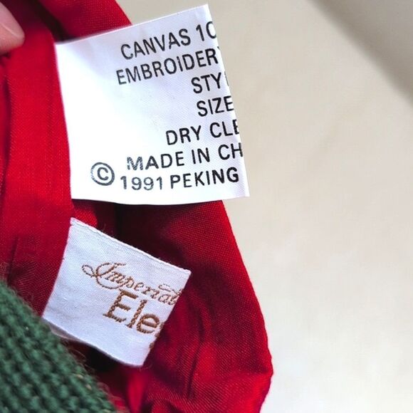 Vintage Wool Needlepoint Poinsettia Christmas Stocking Red Velvet Cotton Backing - Picture 7 of 10